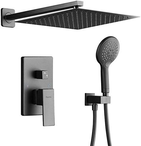 Rain Shower System, Modern Shower Faucet Set with Rough-in Valve, 12" Rainfall Shower Head and Multi-function Hand Held Luxury Shower Combo Set, Wall-Mounted. (12-inch Shower Head, Matte Black) - - Amazon.com Modern Shower Head, Shower Combo, Rain Shower System, Dual Shower Heads, Shower Fixtures, Steam Showers Bathroom, Shower Faucet Sets, Luxury Shower, Rainfall Shower Head