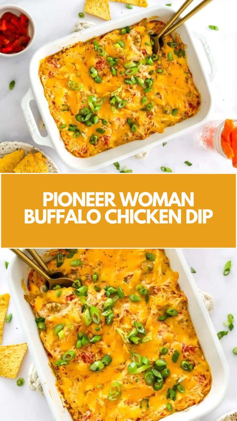 This easy Pioneer Woman Buffalo Chicken Dip is a creamy and spicy appetizer that’s perfect for game day or any gathering. Quick to prepare with simple, common ingredients, this dip features melted cheese and zesty flavors that everyone will love. Serve it hot with crispy chips or fresh veggie sticks for dipping! We Buffalo Chicken Dip, Buffalo Chicken Dip With Jalapenos, Buffalo Chip Dip, Skinnytaste Buffalo Chicken Dip, Buffalo Chicken Dip Cups, Buffalo Chicken Dip With Celery, Buffalo Chicken Dip Pioneer Woman, Pioneer Woman Dip Recipes, Hot Snack Ideas