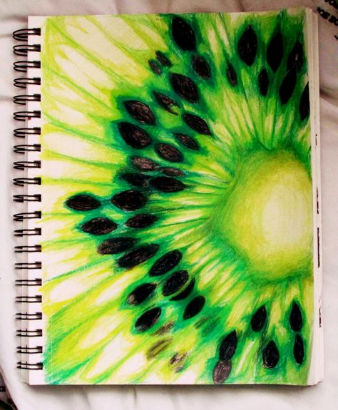 Kiwi with Prisma's - @sparklingkeys                                                                                                                                                                                 More Gcse Art Texture, Natural Form Gcse Art Sketchbook Ideas, Natural Forms Sketchbook, Natural Forms Gcse, Gcse Sketchbook, Fruit Artwork, Natural Form Art, Gcse Art Sketchbook, Observational Drawing