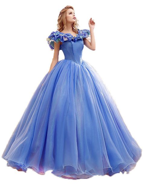 Cinderella Live Action Movie Costumes Butterfly Ball Gown, Ball Gown Cinderella, Cinderella Quinceanera Dress, Gown Cinderella, Cinderella Quinceanera, Princess Sweet 16, Quince Dress, Blue Party Dress, Cinderella Dresses