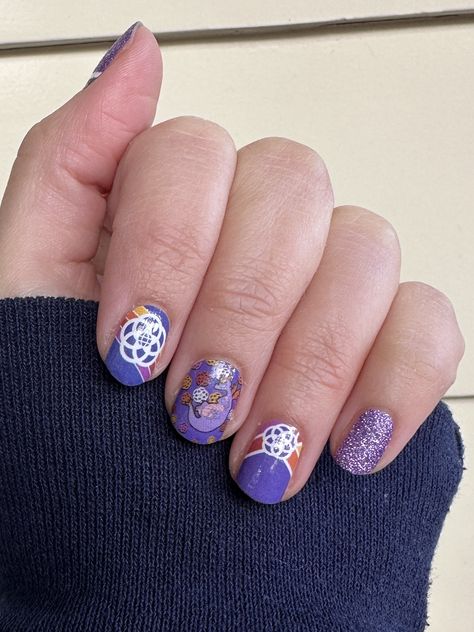 Disney Figment Nails, Figment Disney Nails, Epcot Nails, Figment Disney, Disney Christmas Nails, Blue Christmas Nails, Nails Disney, Cruise Nails, Vacation 2023