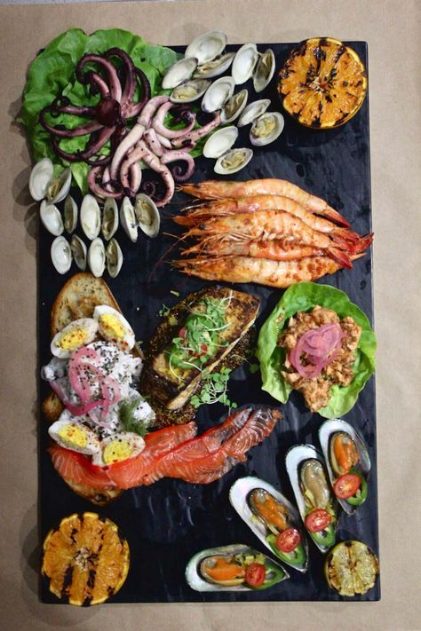 Seafood Charcuterie Board, Seafood Charcuterie, Seafood Board, Seaweed Chips, Seafood Shop, Flaked Salmon, Green Lipped Mussel, Seafood Platter, Sustainable Seafood