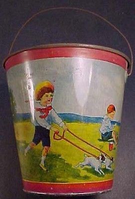 BAIL HANDLE SAND PAIL Beach Pail, Dogs And Kids, Vintage Beach, Beach Fun, Early 1900s, Boats, Dogs, For Sale