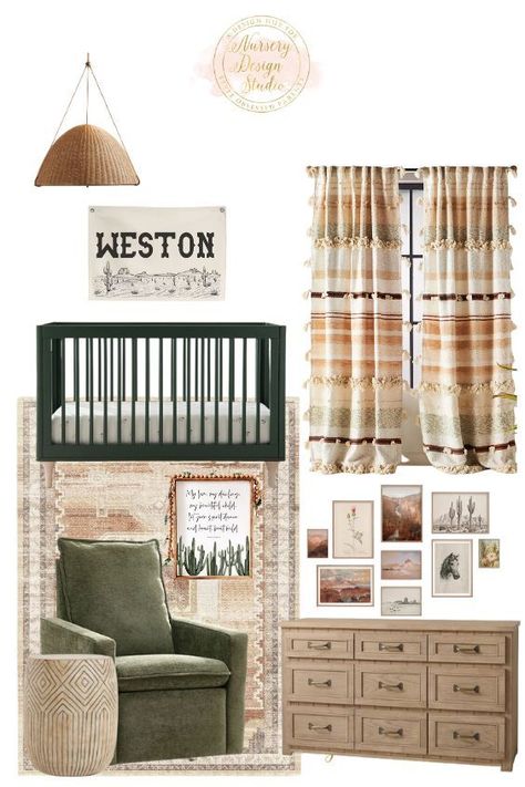 Antique Western Nursery, Green Western Nursery, Sage Green Western Nursery, Wild West Nursery, Gender Neutral Nursery Boho Western, Baby Boy Room Ideas Themes, Neutral Western Nursery, Vintage Western Nursery Baby Boy, Desert Nursery Theme