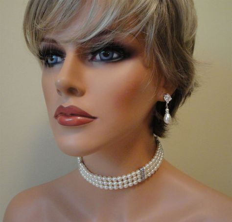 Complete Bridal Jewelry Set - Choker Bracelet Earrings Wedding Jewelry or Holiday Gift by AlexiBlackwellBridal, $154.00 Bridal Jewelry Pearl Sets, Pearl Necklace Choker, Formal Earrings, Pearl Jewelry Wedding, Bridal Fashion Jewelry, Choker Necklace Set, Pearl Choker Necklace, Wedding Bridal Jewellery, Rhinestone Wedding