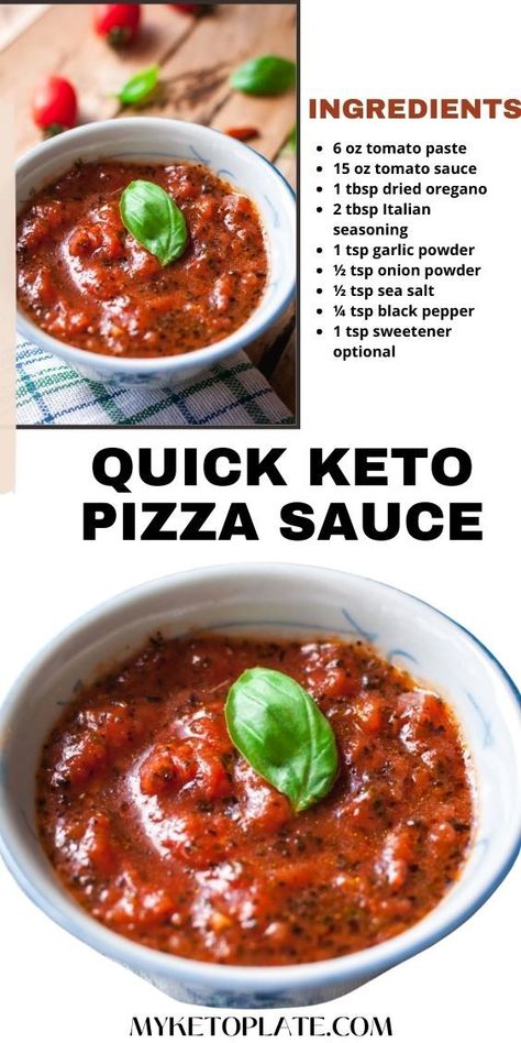 Make this quick and delicious sugar-free keto pizza sauce in just 5 minutes. It's the best low-carb pizza sauce you can whip up at home using basic ingredients like tomato sauce, tomato paste, and seasonings. This dairy-free and vegan keto pizza sauce is handy when you're in a hurry to make pizza or need a speedy dipping sauce. It's versatile and can be used for meatballs, chicken parmesan, dipping mozzarella sticks, or broccoli cheddar tots. Keto Pizza Sauce, Meatballs Chicken, Spicy Pizza, Healthy Low Fat Recipes, Keto Sauces, Tangy Bbq Sauce, Low Carb Low Fat Recipes, Pizza Sauce Recipe, Keto Pizza