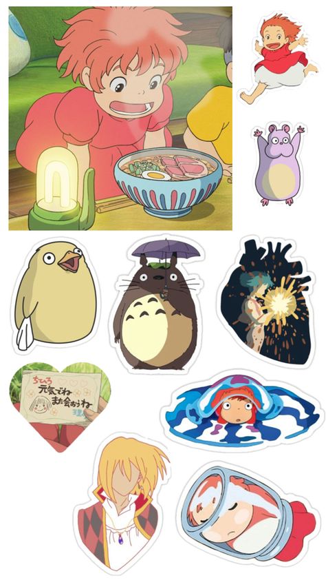 Ponyo Stickers Printable, Ghibli Stickers Aesthetic, Ghibli Stickers Printable, Studio Ghibli Stickers Printable, Ghibli Stickers, Bujo Stickers, Minimalist Icons, Stickers Aesthetic, Scrapbook Stickers Printable