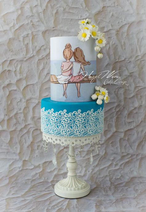 Friendship Love - A Best Friend's Collaboration - Cake by Hazel Wong Cake Design Best Friend Cake Design, Cake Designs For Best Friend, Painted Fondant, Friendship Cake, Dessert Stands, Teen Cakes, Celebrating Friendship, Cake Wrecks, Hand Painted Cakes