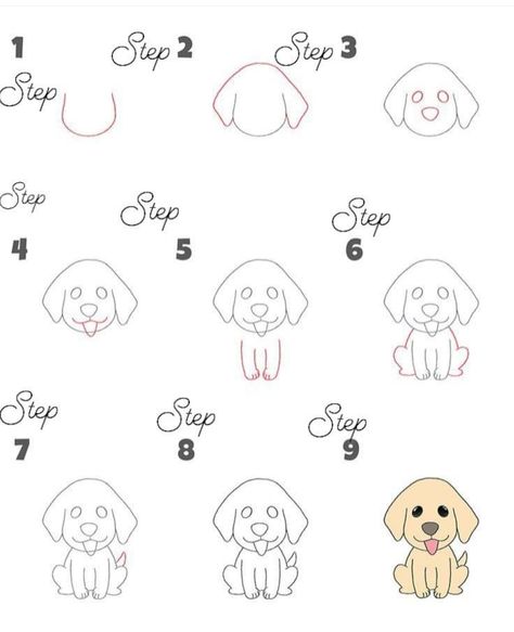 Drawings Black White, Kid Activites, Dog Drawing Simple, Dog Steps, Drawing Step By Step, Drawing Step, Drawings For Kids, Dog Drawing