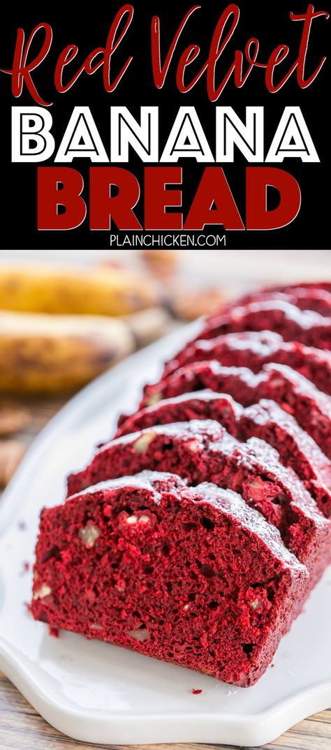 Red Velvet Cake Mix Recipes, Red Velvet Banana Bread, Red Velvet Valentines, Blueberries Muffins, Cake Mix Banana Bread, Cake Mix Muffins, Bake Ideas, Biscuit Ideas, Red Banana