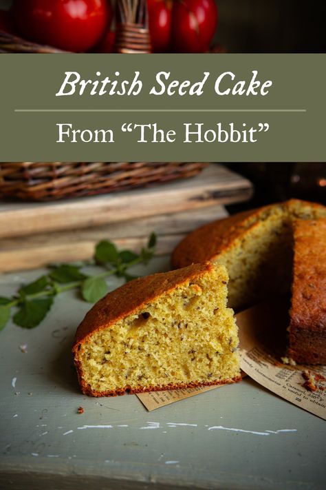 Seed Cake from The Hobbit by J. R. R. Tolkien Hobbit Seed Cake, Hobbit Seed Cake Recipe, The Hobbit Inspired Food, Hobbit Dinner Recipes, Lotr Desserts, Hobbit Themed Party Food Ideas, The Hobbit Recipes, Middle Earth Recipes, Lord Of The Rings Food Hobbit Party