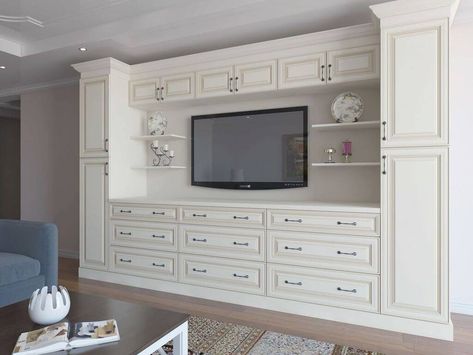 White Glazed Cabinets, Built In Bedroom Cabinets, Bedroom Wall Cabinets, Built In Tv Wall Unit, Ideas Armario, Bedroom Built Ins, Bedroom Wall Units, Bedroom Built In Wardrobe, Built In Dresser