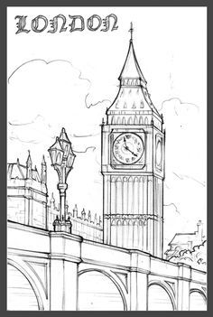 London Art Drawing, Big Ben Drawing, London Sketch, London Drawing, Big Ben Clock, Architecture Drawing Sketchbooks, A Level Art Sketchbook, Travel Drawing, City Drawing