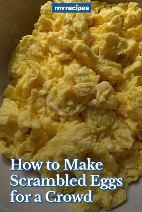 These eggs are just as super-fast as any other scramble, but they can hold for up to an hour in a low oven or slow cooker without turning into silly putty. Breakfast Buffets For A Crowd, Making Scrambled Eggs Ahead Of Time, Making Scrambled Eggs For A Crowd, Buffet Scrambled Eggs, Making Eggs For A Crowd, Scrambled Egg Bar Ideas, Breakfast Egg Dishes For A Crowd, Scrambled Egg Recipes For A Crowd, Brunch Scrambled Eggs