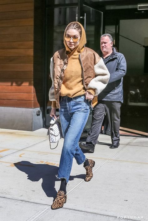 Gigi Hadid Wearing Leopard Booties | POPSUGAR Fashion Leopard Print Chelsea Boots Outfit, Cheetah Boots Outfit Winter, Gigi Hadid Boots Outfit, Chelsea Boots Street Style, Leopard Print Boots Outfit, Leopard Boots Outfit, Chic Leopard Print Leather Boots, Print Boots Outfit, Leopard Print Shoes Outfit