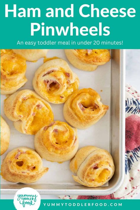 Ham and Cheese Pinwheels Toddler Pinwheel Recipes, Toddler Freezer Meals, Toddler Pinwheels, Veggie Grilled Cheese, October Meals, Blw Recipes, Ham And Cheese Pinwheels, Quick Family Dinners, Kid Foods