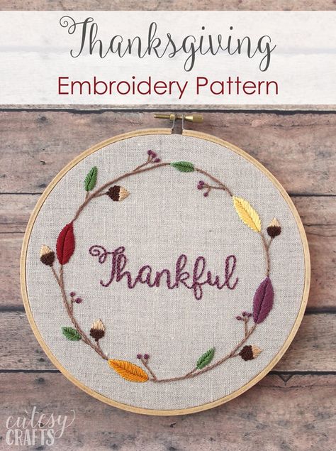 Free Thanksgiving Embroidery Pattern Fall Embroidery Patterns, Thanksgiving Embroidery, Fall Embroidery, Hand Embroidery Patterns Free, Christmas Embroidery Designs, Embroidery Transfers, Embroidery Patterns Free, Hand Embroidery Pattern, Silk Ribbon Embroidery