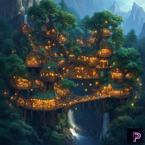 Step into a hidden magical grove where ancient trees form a natural cathedral, illuminated by glowing fireflies. 🌲✨   What enchanted wonders will your art uncover today?   #AI #Art #PicassoAIArt #FantasyArt #MagicalGrove #Enchantment Ancient Tree Fantasy Art, Forest Village Fantasy Art, Forest City Fantasy Art, Minecraft Enchanted Forest, Houses In Trees, Tree God, Sfm Fnaf, Forest Village, Forest People