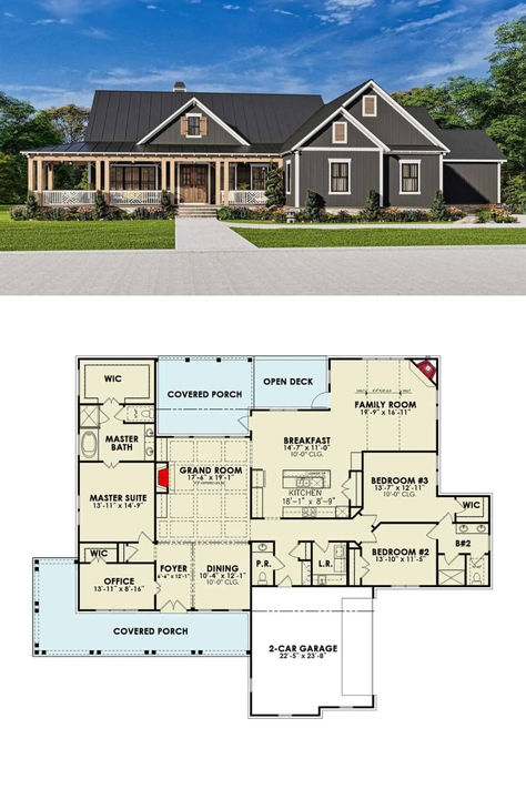 Single-Story Country Style 3-Bedroom Farmhouse with Wraparound Porch and Jack & Jill Bathroom (Floor Plan) Single Story House With Wraparound Porch, Wrap Around Porch 1 Story, Ranch House With Wrap Around Porch, Wraparound Porch House Plans, Single Story Farmhouse Plans, Jack And Jill Bathroom Ideas Layout, Classic Farmhouse Plans, Single Story Farmhouse, Country Style Farmhouse