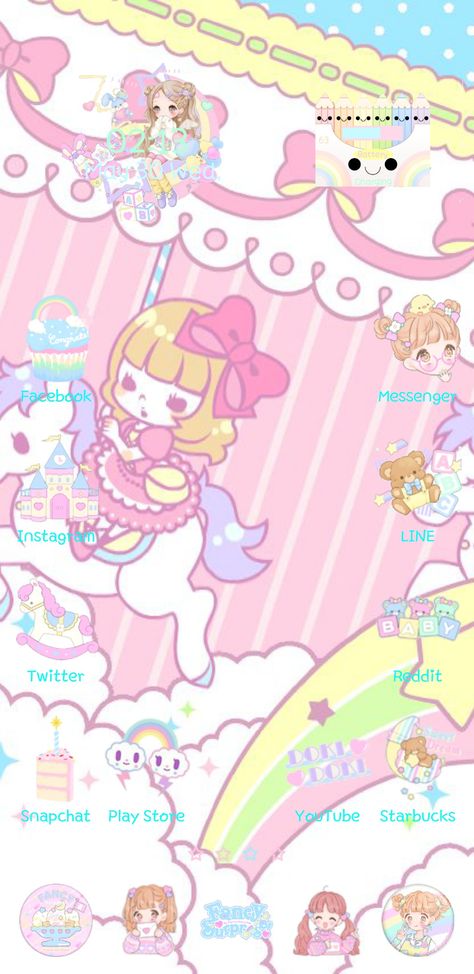 Fairy Kei Wallpaper, Kawaii Homescreen, Kawaii Prints, Kawaii Pictures, Pastel Fairy, Kawaii Kei, Inspiring Wallpaper, Iphone Organization, Wallpaper Kpop