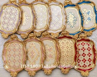 Made in Italy Florentine luxury home decor by LaBallerinaGallery Rococo Home, Victorian Style Wedding, Tray Wood, Italian Baroque, Pink And Gold Wedding, Gold Baroque, Tea For One, Vintage Trays, Decoration Vintage