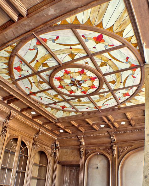 Stained Glass Mandala, Stained Glass Ceiling, Stain Glass Window Art, Interior Ceiling, Glass Window Art, Tiffany Stained Glass, Colored Ceiling, Architecture Ideas, Rooftop Garden