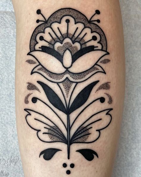 Hindu Flower Tattoo, Folk Floral Tattoo, Nordic Flower Tattoo, Polish Flower Tattoo, Traditional Polish Tattoo, Rosemaling Tattoo, Ornamental Flower Tattoo, Traditional Floral Tattoo, Flower Tattoo Traditional