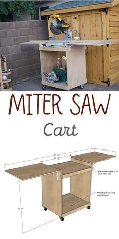 Tool Storage Diy, Diy Garage Storage, Wood Shop Projects, Free Woodworking Plans, Woodworking Plans Diy, Wooden Projects, Miter Saw, Diy Garage, Woodworking Plans Free