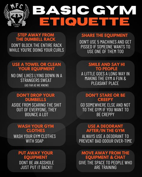 #Etiquette is the New PR, Elevate Your Gym Experience with Respectful Habits 📈💯
.
📍Maharashtra Fitness Club.
📞MFC Grant Road - 9930923333
📞MFC Byculla - 7304889332
#gymetiquette #gymmanners #responsiblemember #gymrules #fitnessetiquettes #etiquette #gym #fitness #workout #fit #bodybuilding #motivation #fitnessmotivation #training #gymlife #gymmotivation #muscle #fitfam #lifestyle #health #sport #love #personaltrainer #instagood #fitnessmodel #healthy #crossfit #exercise #healthylifestyle Gym Etiquette Rules, Gym Ettiquite Rules, Gym Etiquette Signage, Gym Rules Poster, At Home Cardio Workout, Full Body Fat Burning Workout, At Home Cardio, Home Cardio Workout, Gym Rules