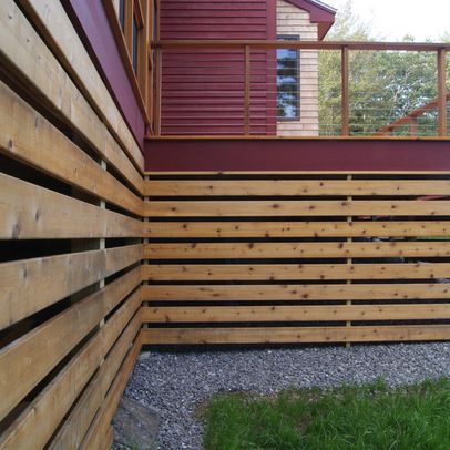 Possibly enclose bottom of deck so you can utilize for storage (bike, kayak,gardening stuff, etc) Deck Skirting, Under Deck, Deck Plans, Diy Deck, Deck Ideas, Ideas Pictures, Pictures Ideas, Fence, Design Ideas