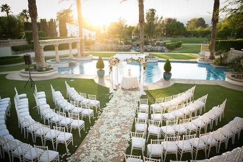 Poolside Wedding Ceremony, Open Air Wedding, Wedding Ceremony Seating, Pool Wedding, Air Tent, Boda Mexicana, Tent Reception, Ceremony Seating, Lakeside Wedding