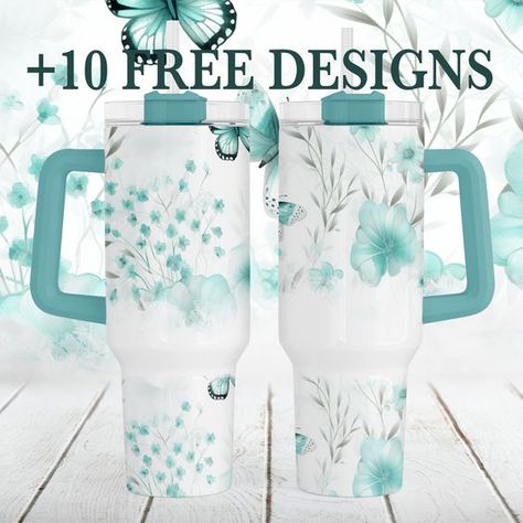 40oz Tumbler Wrap Designs With Teal Butterflies Tumbler Png Files For Sublimation Designs White Green Flowers Tumbler Templates Gift For Mom White Green Flowers, Inspirational Tumbler, Teal Butterfly, Tumbler Wrap Designs, Summer Tumbler, 40 Oz Tumbler, Glitter Photo, Husband Humor, Free Tumbler