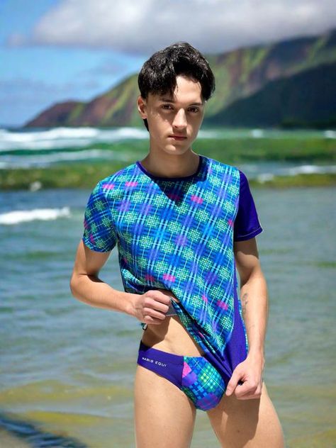 Boys Leather Jacket, Boys In Crop Tops, Pride Wear, Polished Man, Tartan Men, Guys In Speedos, Vintage Swim, Blue Tartan, Mens Attire