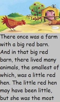 The Little Red Hen Small Stories For Kids, English Stories For Kids, Big Red Barn, Kindergarten Reading Activities, Good Jokes To Tell, Moral Stories For Kids, Clean Funny Jokes, Little Red Hen, Short Stories For Kids