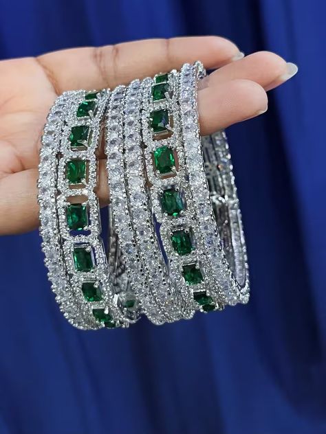 Indian Silver Tone American Diamond Ruby Red & Green Bangles Bracelet Set Bollywood Ethnic Wedding Costume Jewelry, Zircon Bangle Set - Etsy UK Ring Inspiration, Ethnic Wedding, Cz Bracelet, Wedding Costume, Bangles Indian, Bangle Bracelet Set, Diamond Bangles Bracelet, Diamond Jewelry Designs, Green Diamond