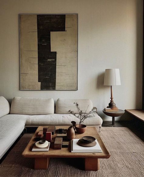 Low Ceiling Modern Living Room, Lemieux Et Cie, Japandi Living Room, Japandi Living, Moody Interiors, Mid Century Modern Living Room, Style Deco, Minimalist Furniture, Interiors Design