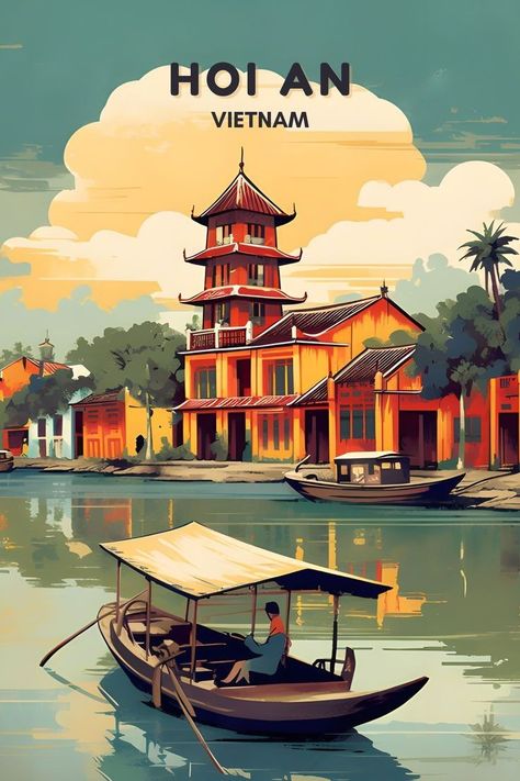 Vietnam Artwork, Vietnam Art Design, Encouraging Gifts, Hoi An Vietnam, Vietnam Art, Gifts For Friend, Posca Art, Art Deco Poster, Travel Postcard