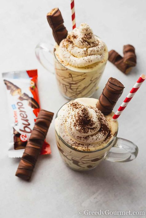 Kinder Bueno Milkshake | Greedy Gourmet Bueno Milkshake, Shake Aesthetic, Milkshake Drink, Super Green Smoothie, Boozy Milkshake, Coffee Milkshake, Milkshake Recipe, Dairy Free Ice Cream, Summer Smoothies