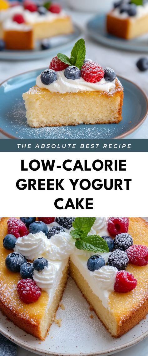 Image for Low-Calorie Greek Yogurt Cake Cake Mix Greek Yogurt Cupcakes, Cakes Made With Greek Yogurt, 3 Ingredient Whipped Yogurt Cake, Recipes With Plain Yogurt Dinner, Low Calorie Greek Yogurt Dessert, Yougart Cake Recipe, 3 Ingredient Greek Yogurt Cake, Vanilla Yogurt Recipes Healthy, Low Calorie Yogurt Cake