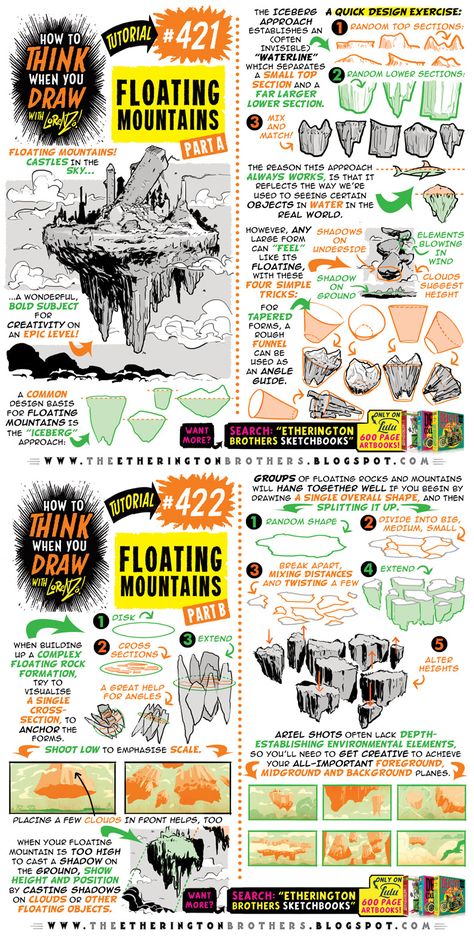 The Etherington Brothers Floating Mountains, Etherington Brothers, Comic Tutorial, Mountain Drawing, How To Think, Background Drawing, Concept Art Drawing, Digital Painting Tutorials, Guided Drawing