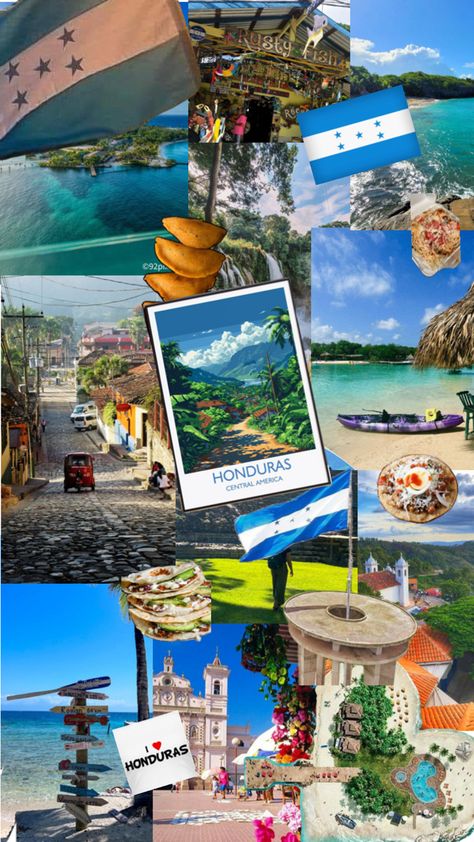 #collage #aesthetic #Honduras #country #travel #viralpost #HonduranFood #culture #pretty Honduras Culture Aesthetic, Honduras Flag Aesthetic, Honduras Aesthetic Wallpaper, Honduras Aesthetic, Honduras Culture, Places Pictures, Girl Adventure, Honduras Flag, Honduras Travel