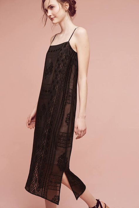 Floreat Embroidered Luna Slip Dress Daywear Lace Slip Dress With Delicate Detail, Elegant Black Slip Dress With Delicate Lace, Luxury Sheer Feminine Slip Dress, Petite Clothing Stores, Free People Adella Slip Dress, Anthropologie Velvet Floral Slip Dress, Closet Candy, Fashion For Petite Women, Dress Well