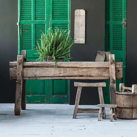 Table Riser, Wooden Trough, Green Shutters, Rustic Stools, Water Trough, Wood Stool, Potting Shed, Antique Farmhouse, Wooden Diy