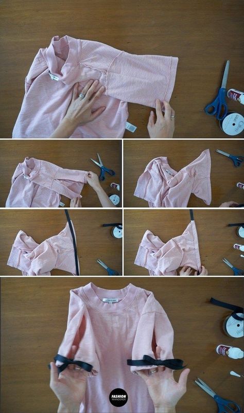 Long Sleeve Shirt Refashion, Diy Long Sleeve Shirt Refashion, Diy Long Sleeve Shirt, Shirt Refashion Diy, Diy Clothes No Sewing For Teens, Diy Clothes Refashion No Sew, No Sew Refashion, T Shirt Refashion, Clothes Upcycling