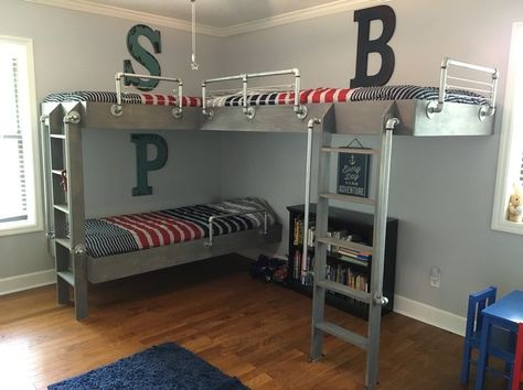 Bunk Beds Boys, Triple Bunk Beds, Murphy Bed Ikea, Diy Bunk Bed, Triple Bunk Bed, Bunk Beds Built In, Built In Bunks, Bunk Rooms, Murphy Bed Plans