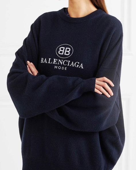 3,058 Likes, 13 Comments - HYPEBAE (@hypebae) on Instagram: “@balenciaga’s embroidered sweater is for the students of streetwear. Get more details on…” Balenciaga Sweater, Balenciaga Tote, Balenciaga Dress, Cashmere Blend Sweater, Embroidered Sweater, Navy Color, Colorful Sweaters, Style Guides, Clothing Brand