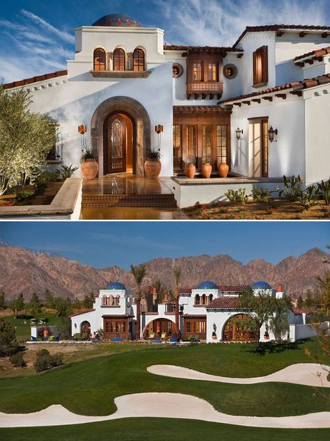 Elegant Oasis in the Desert - Palm Desert, California Oasis In The Desert, Mansion Aesthetic, Palm Desert California, Desert Palm, Spanish Mediterranean, Mountain Backdrop, Mediterranean Architecture, Hotel Concept, Desert Dream