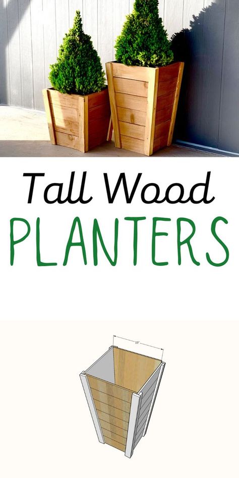 Easy Wooden Planter Boxes, Wooden Pots For Plants Outdoor, Diy Tapered Planter, Tall Cedar Planters, Tall Wood Planters Diy, Tall Cedar Planter Boxes, Tall Planter Ideas Outdoor, Fence Picket Planter Boxes, Cedar Fence Picket Projects