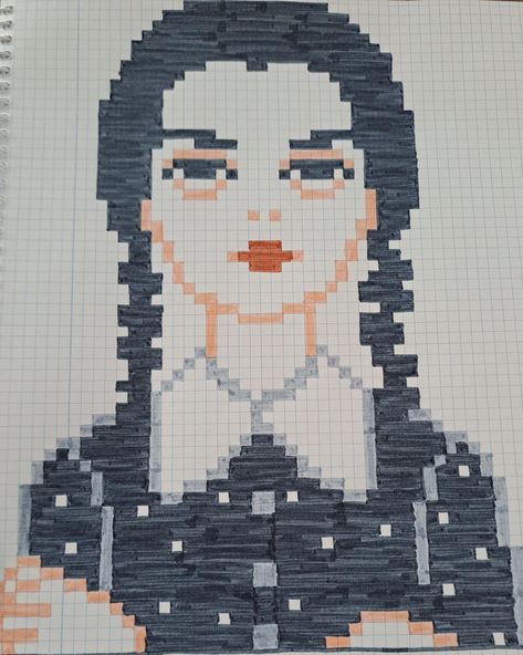 Wednesday Addams Pixel Art, Wednesday Pixel Art, Kindergarten Art Crafts, Drawing Diary, Boy Korea, Modele Pixel Art, Spiderman Drawing, Graph Paper Drawings, Best Friend Challenges