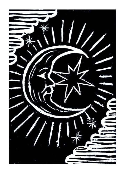 Lino Designs Art, Lino Print Designs Simple, Black And White Lino Print, Sun Lino Print, Linocut Prints Easy, Star Linocut, Simple Linocut Designs, Lino Print Cards, Linocut Simple